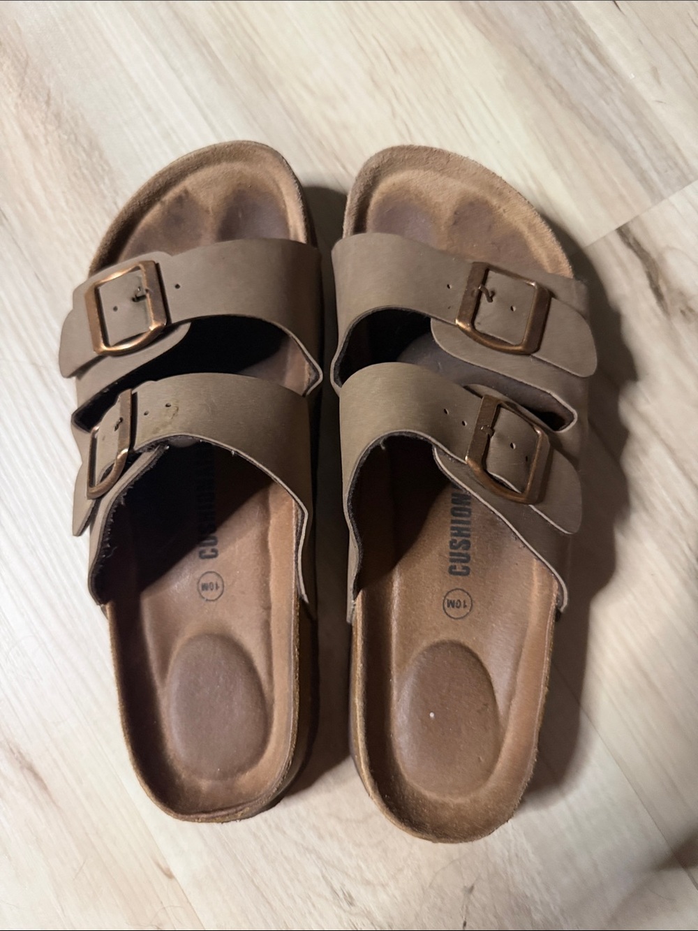 Cushioned Brown Double-Buckle Women's Sandals